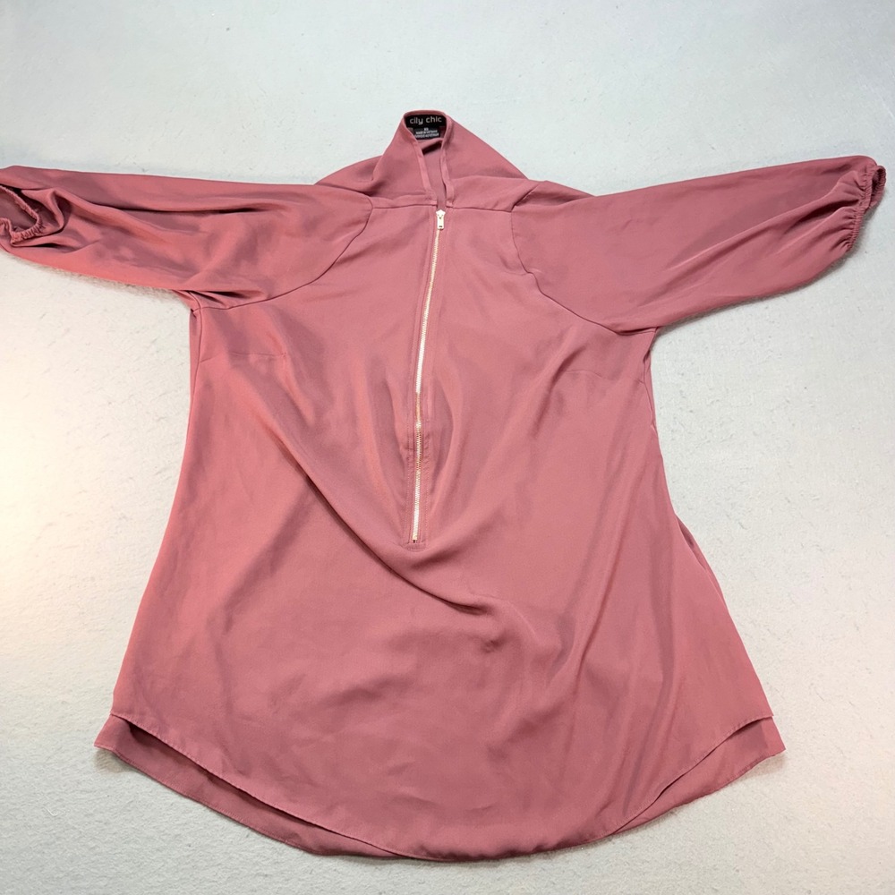 City Chic Women's XS Pink Long Sleeve Zip Front Tunic Top Blouse‎